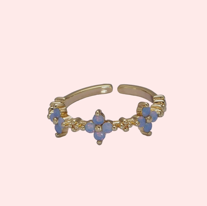 Blue Opal Flower Ring