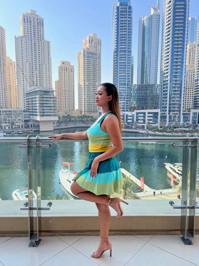 Blue Waterfall Knit Sweater Dress