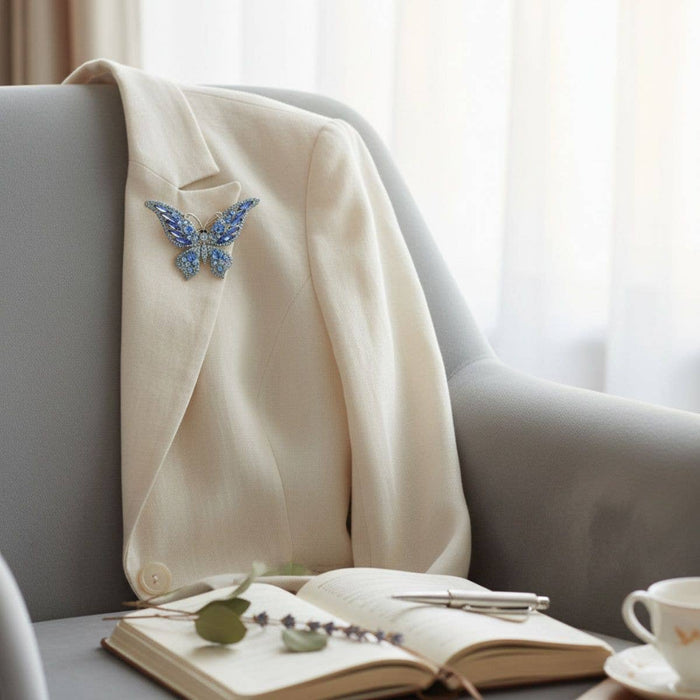 Brooch Light Blue Stone Butterfly Silver Brooch