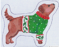 Brown Dog in Green Sweater