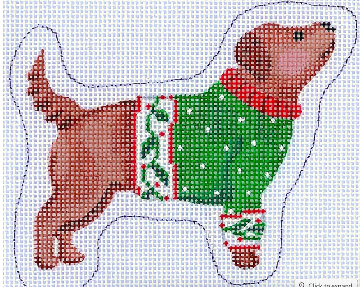 Brown Dog in Green Sweater