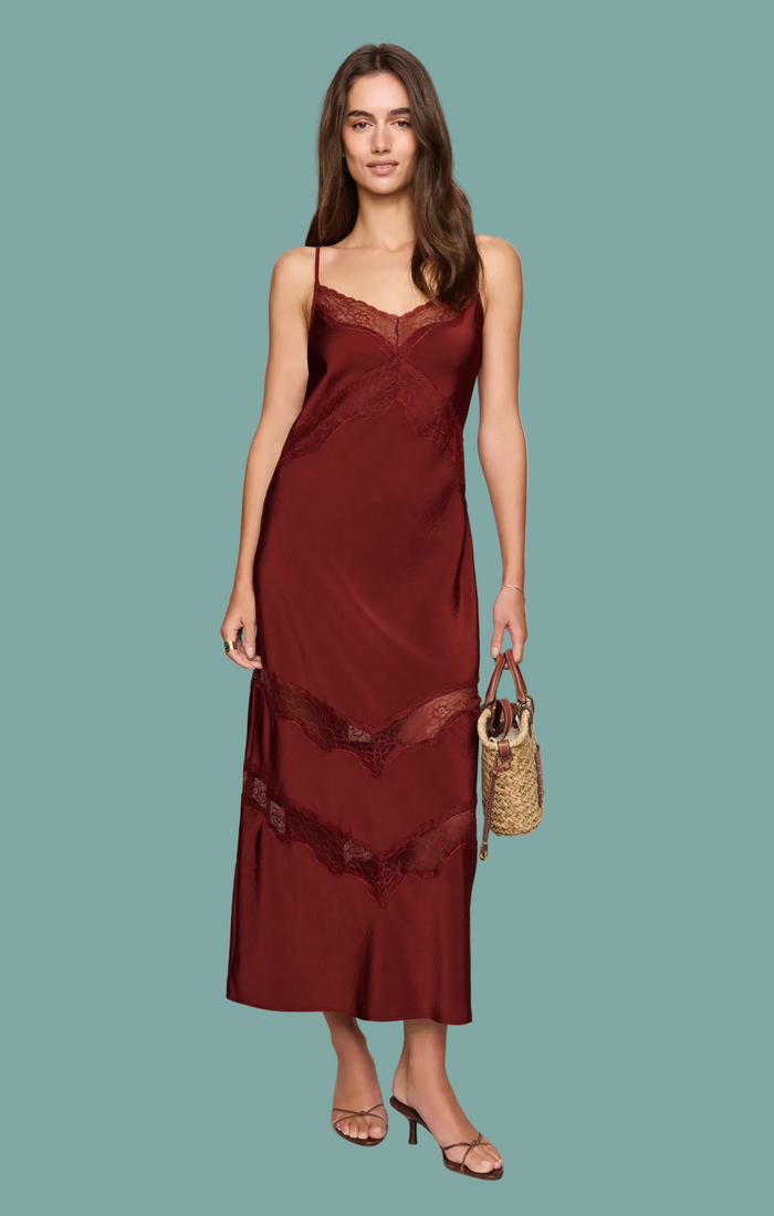 Bruna Lace Inset Midi Dress - Velvet Rouge