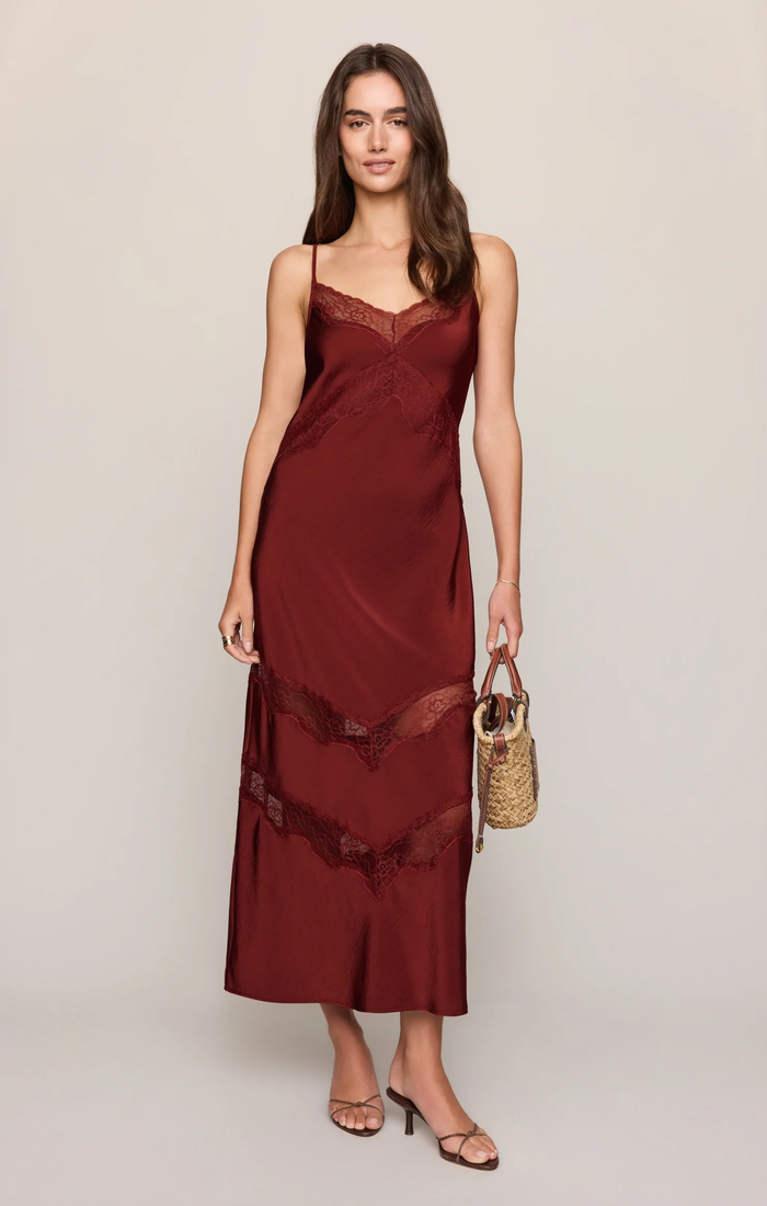 Bruna Lace Inset Midi Dress - Velvet Rouge