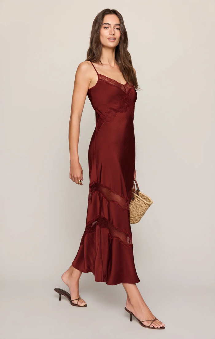 Bruna Lace Inset Midi Dress - Velvet Rouge