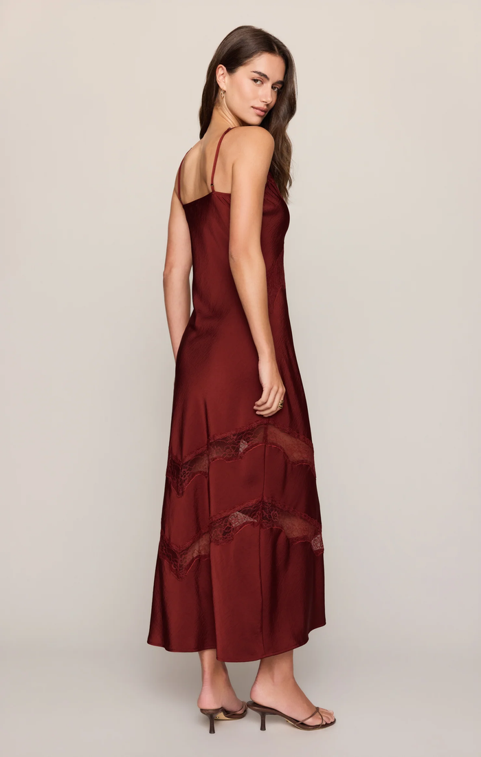 Bruna Lace Inset Midi Dress - Velvet Rouge