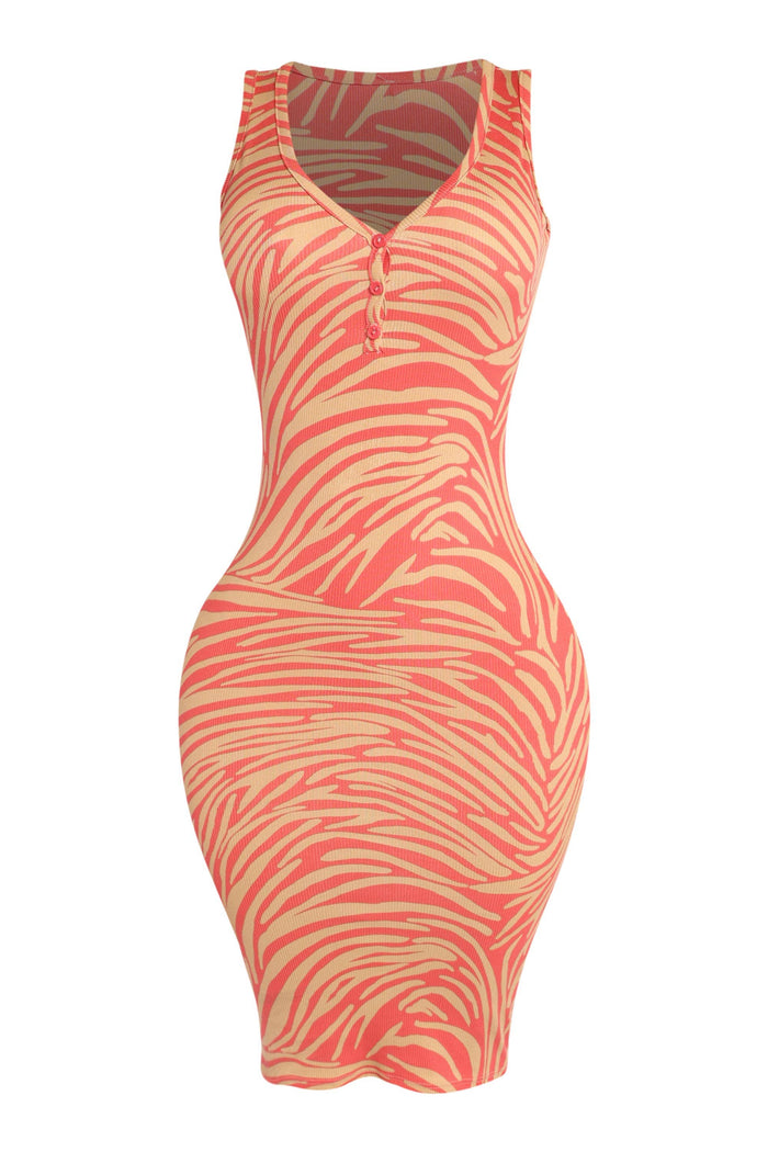 Button designed sleeveless midi dress