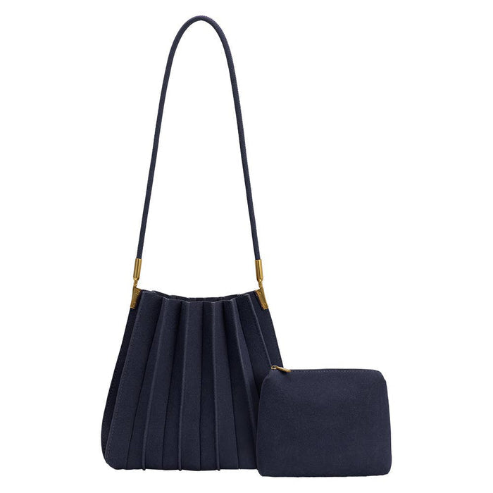 Carrie Suede Shoulder Bag - Navy