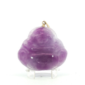 Carved Amethyst Laughing Buddha Pendant with 14k Yellow Gold bail