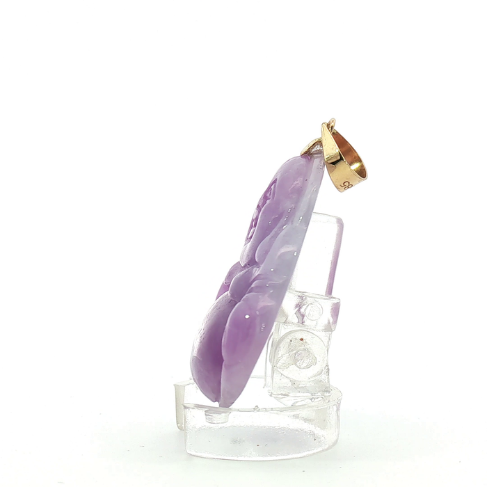 Carved Amethyst Laughing Buddha Pendant with 14k Yellow Gold bail