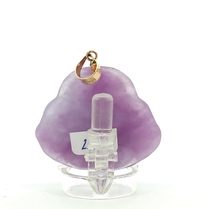 Carved Amethyst Laughing Buddha Pendant with 14k Yellow Gold bail