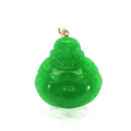 Carved Green Jade Buddha Pendant with 14k Yellow Gold bail