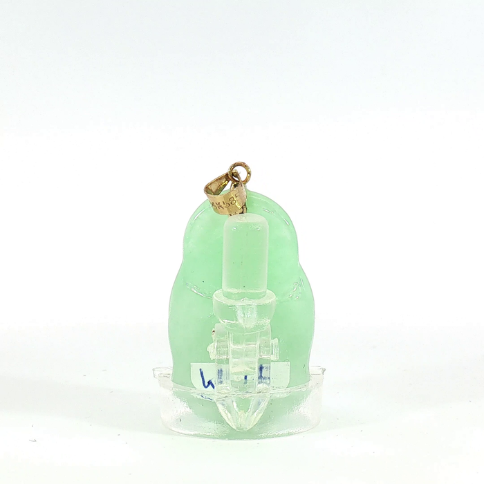 Carved Green Jade Buddha Pendant with 14k Yellow Gold bail