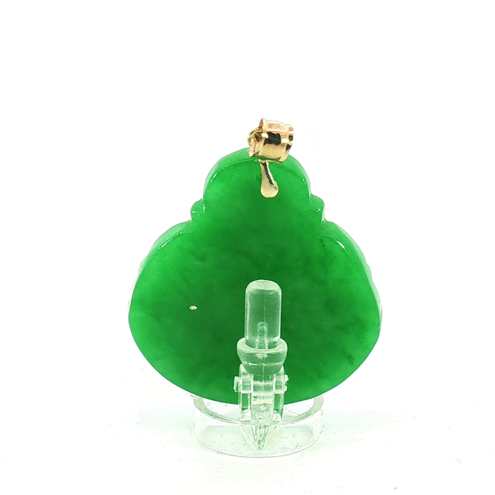 Carved Green Jade Buddha Pendant with 14k Yellow Gold bail