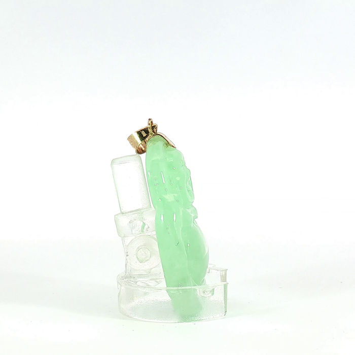 Carved Green Jade Buddha Pendant with 14k Yellow Gold bail
