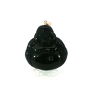Carved Obsidian Laughing Buddha Pendant with 14k Yellow Gold bail