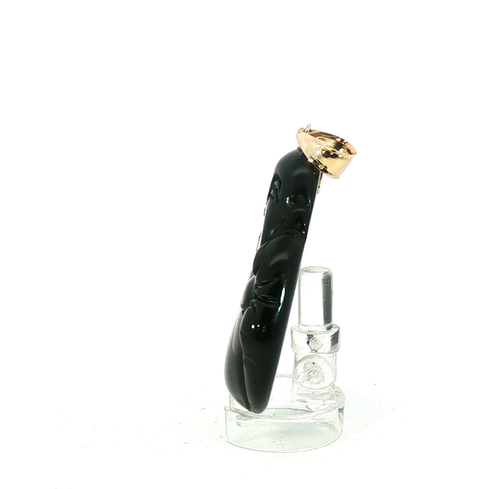 Carved Obsidian Laughing Buddha Pendant with 14k Yellow Gold bail