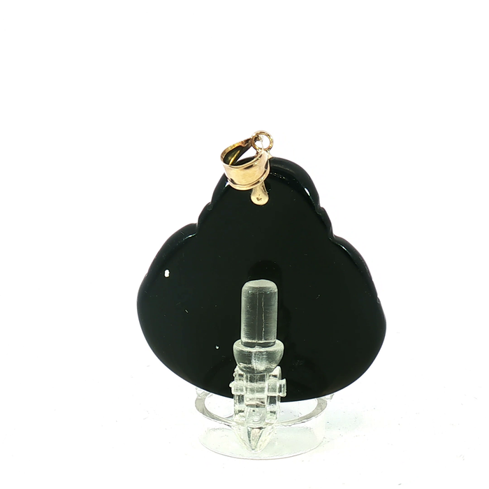Carved Obsidian Laughing Buddha Pendant with 14k Yellow Gold bail