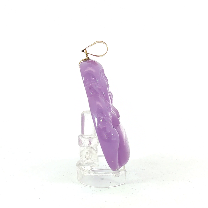 Carved Purple Jade Laughing Buddha Pendant with 14k Yellow Gold bail