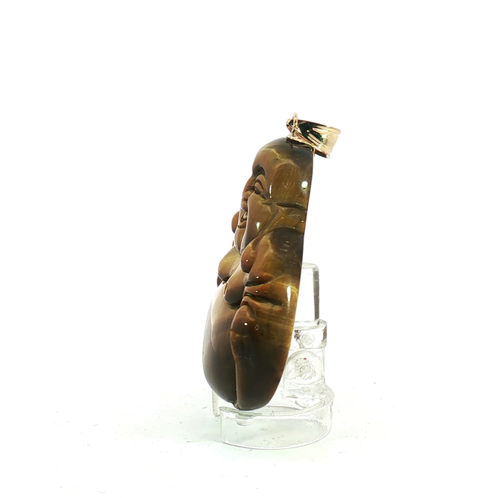 Carved Quartz Laughing Buddha Pendant with 14k Yellow Gold bail