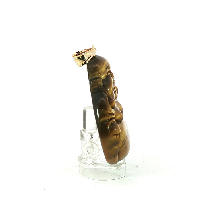 Carved Quartz Laughing Buddha Pendant with 14k Yellow Gold bail