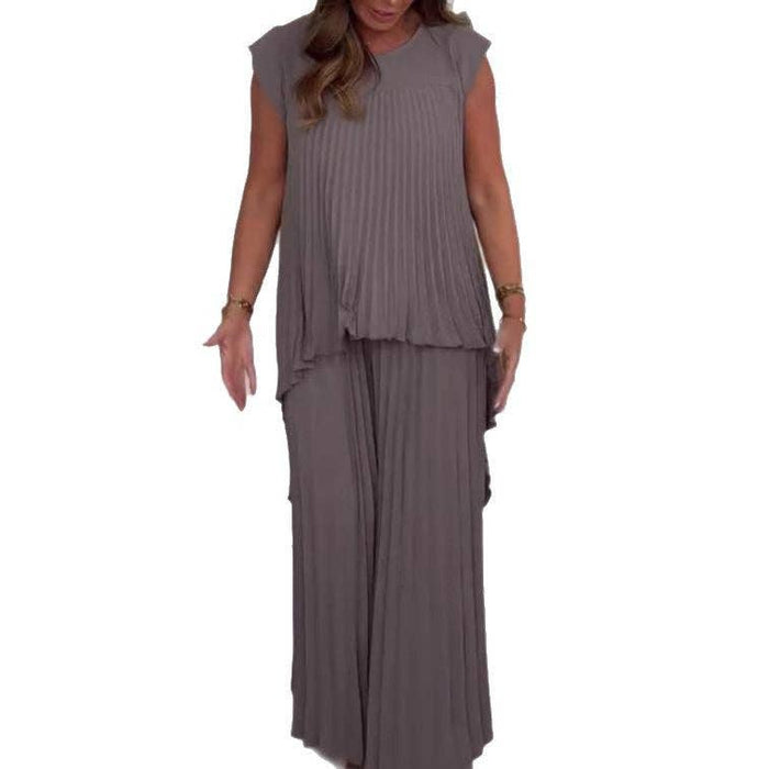 Casual Solid Color Top And Straight Pants Set