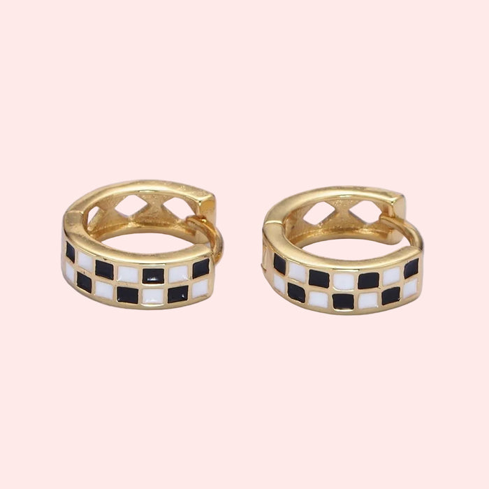 Checkered Enamel Huggie Earrings