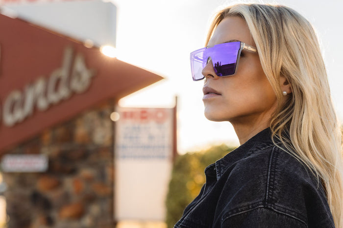 woman wearing Vapor Frost Clarity with Purple Lenses