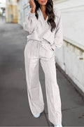 Collared Pullover and Drawstring Sweatpants 2Pcs Set | S-XL