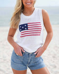 Crew Neck American Flag Knit Tank Top