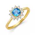 10K/14K Solid Gold Cushion Aqua Halo Ring