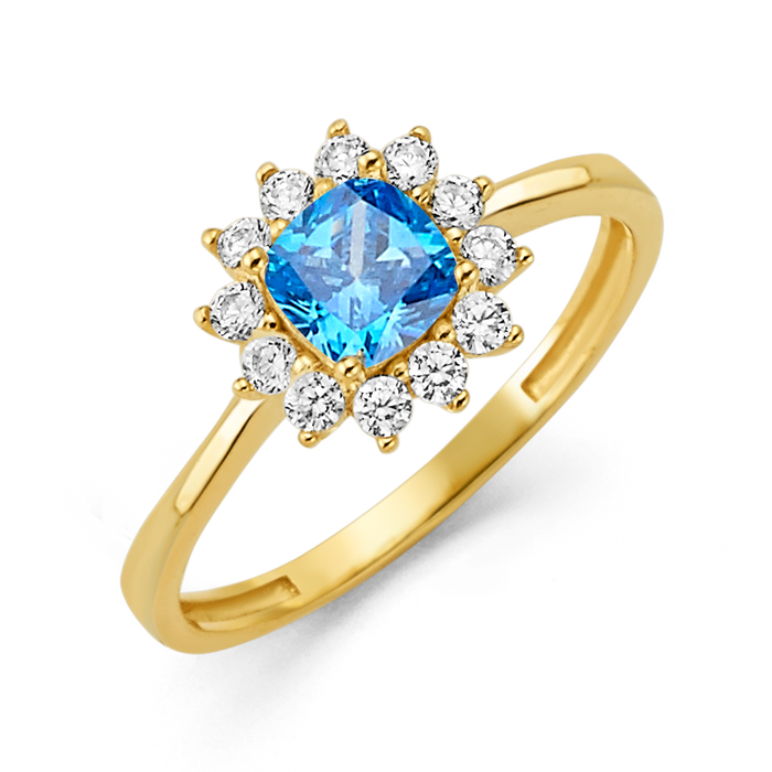 10K/14K Solid Gold Cushion Aqua Halo Ring