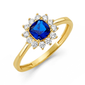 10K/14K Solid Gold Cushion Blue Halo Ring