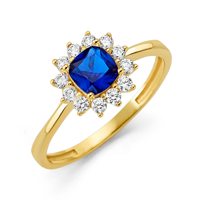 10K/14K Solid Gold Cushion Blue Halo Ring