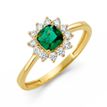 10K/14K Solid Gold Cushion Green Halo Ring