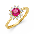 10K/14K Solid Gold Cushion Red Halo Ring