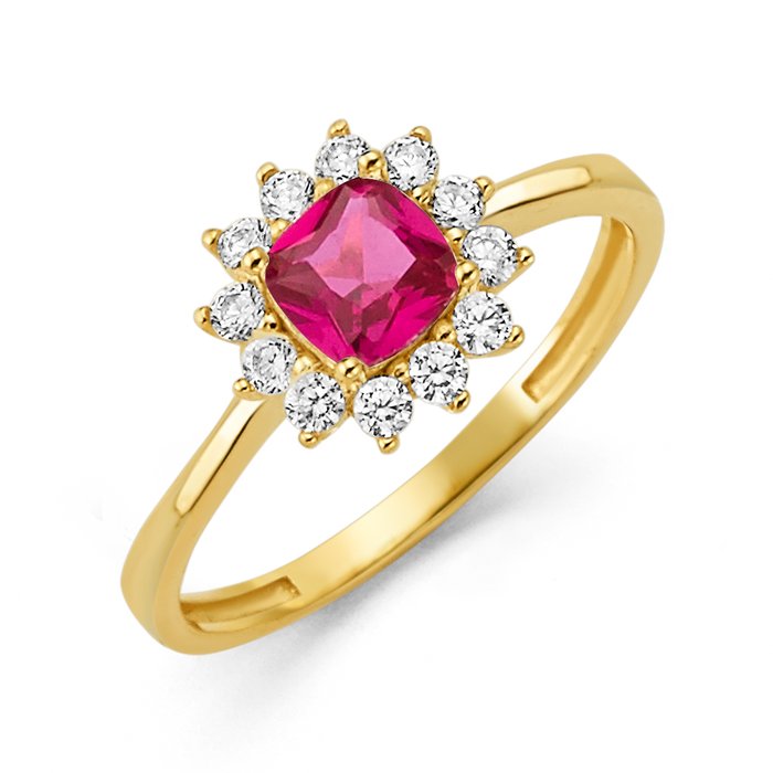 10K/14K Solid Gold Cushion Red Halo Ring