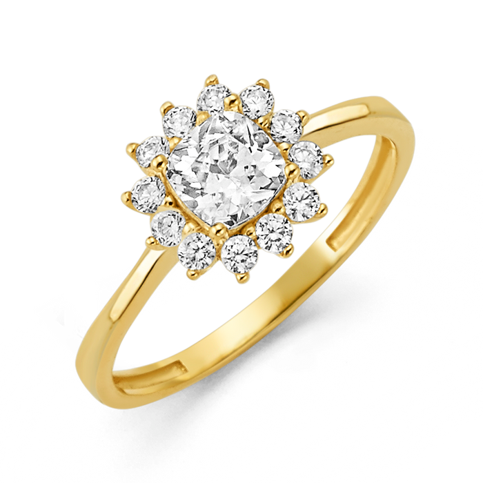 10K/14K Solid Gold Cushion White Halo Ring