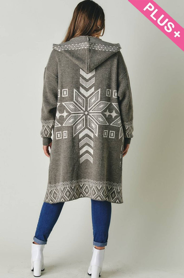 Davi & Dani- PLUS SNOW PRINTED LONG SLEEVE POCKETS CARDIGAN PWJ14067