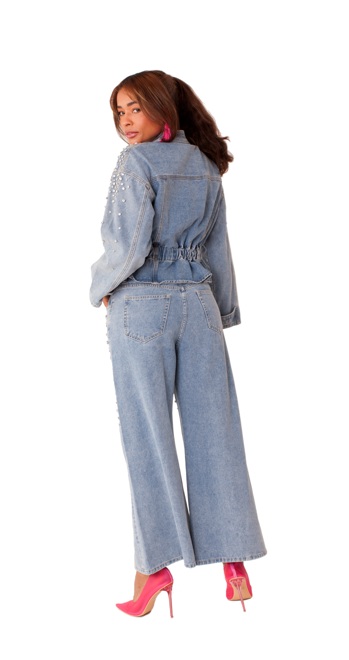 DENIM PANTS, WITH RHIESTONES