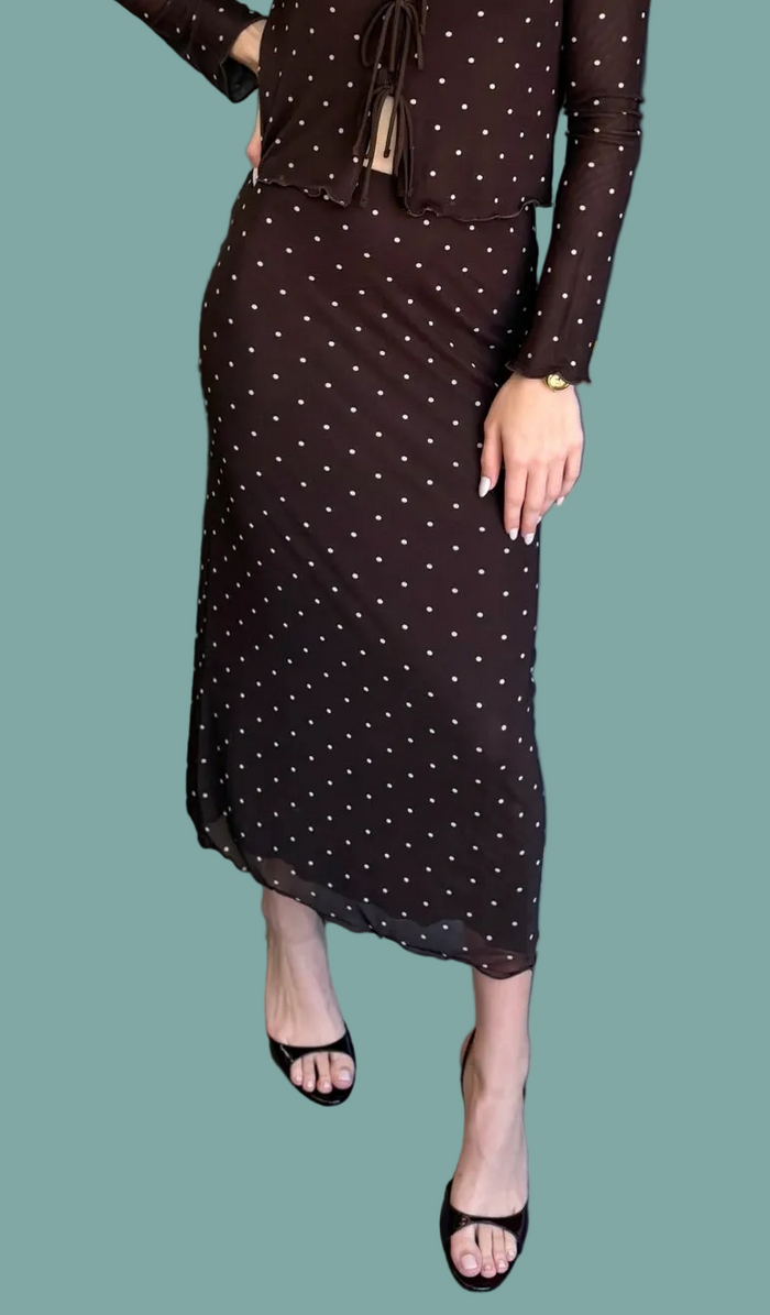 Eda Polka Dot Mesh Midi Skirt
