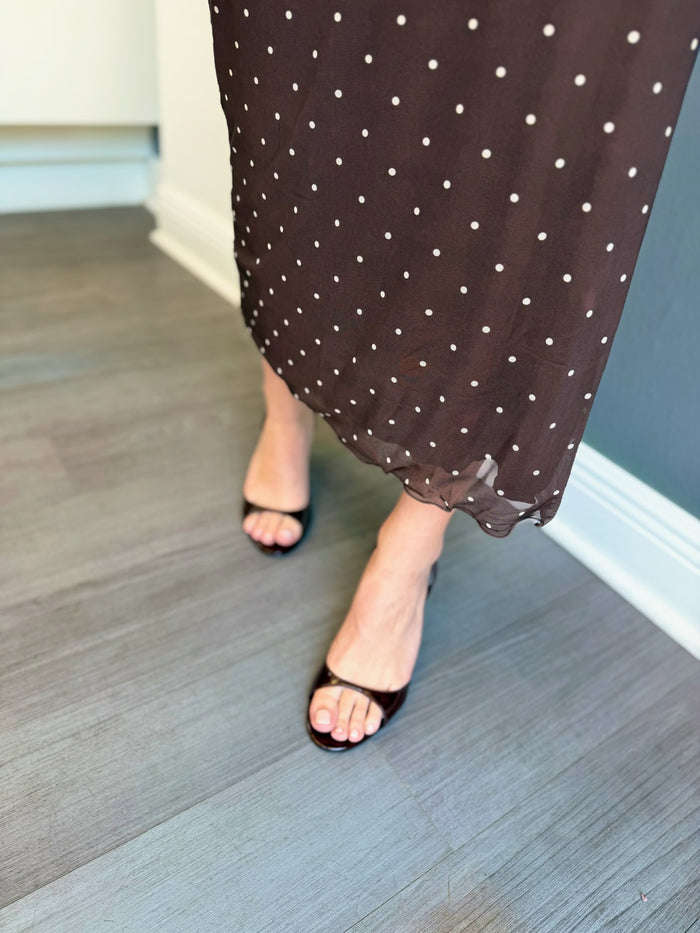 Eda Polka Dot Mesh Midi Skirt