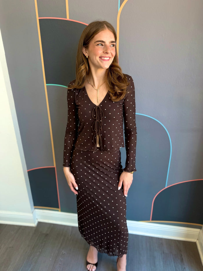 Eda Polka Dot Mesh Midi Skirt