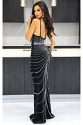 Embellished Halter Neck Bodycon Dress black only