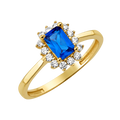10K/14K Solid Gold Emerald-Cut Blue Halo Ring
