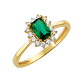 10K/14K Solid Gold Emerald-Cut Green Halo Ring