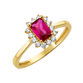 10K/14K Solid Gold Emerald-Cut Red Halo Ring