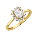 10K/14K Solid Gold Emerald-Cut White Halo Ring