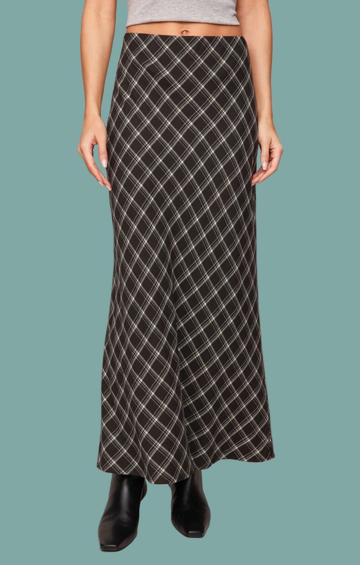 Europa Plaid Maxi Skirt - Ash Black