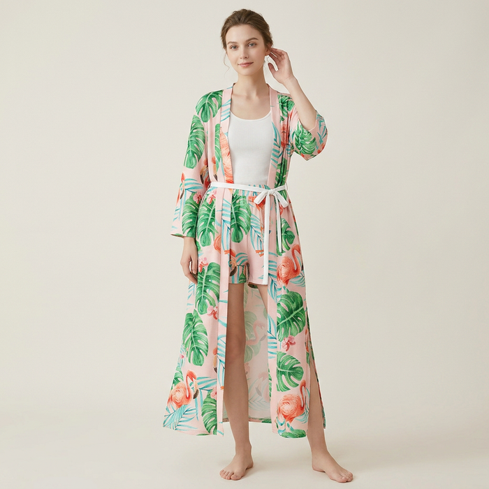 European-Inspired Cardigan Print Two-Piece Set