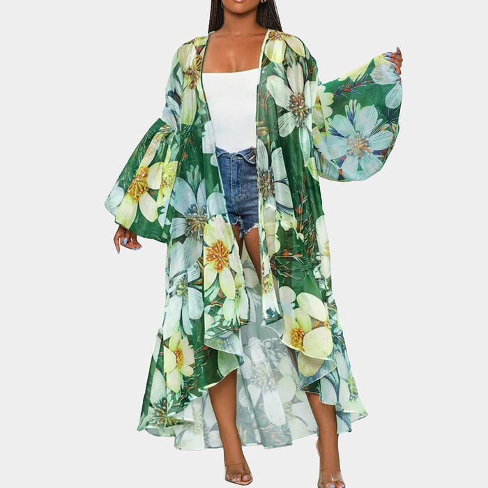 Floral print kimono tropical beach cardigan